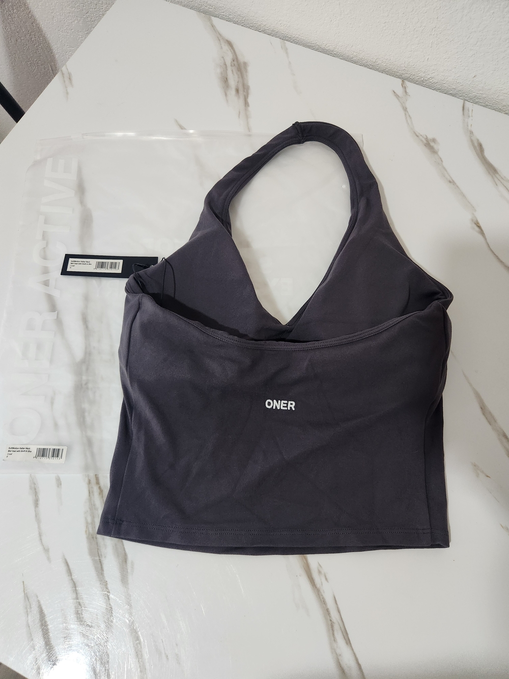 Oner Active SoftMotion Halter Neck Mid Vest with Built in Bra - Coal - Picture 4 of 5